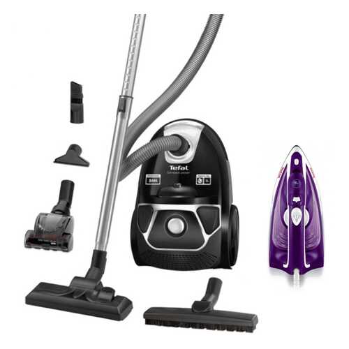 Комплект Пылесос Tefal Compact Power TW3985EA Black + Утюг Tefal FV1844E0 White/Purple в Технопарк